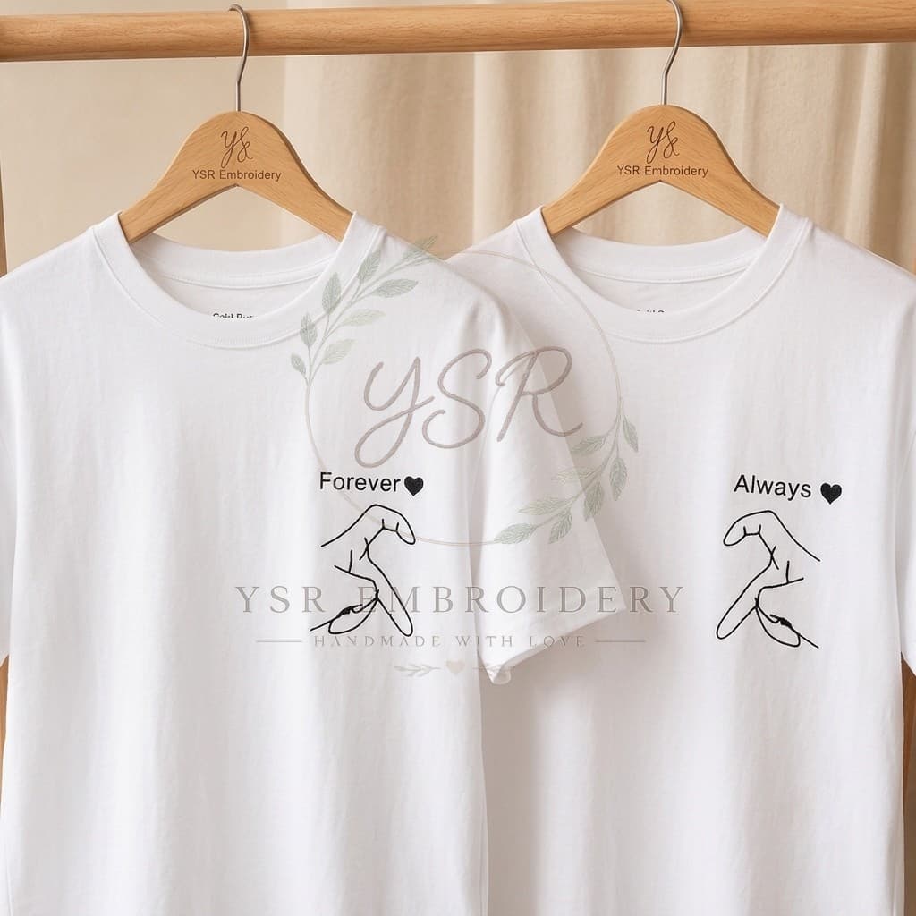 T-Shirt Brodé Couple "Forever & Always" Demi-Cœur
